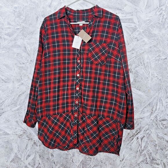 J. Jill Tops - J. Jill Red Black Tartan Plaid Tunic Top Classic Outdoor Preppy Womens Small NWT